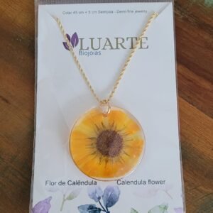 Colar Flor de Calêndula Natural – Semijoia Banhada a Ouro