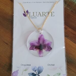 Colar Orquídea Roxa Natural – Semijoia Banhada a Ouro