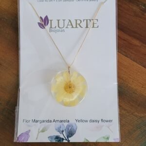 Colar Margarida Amarela Natural – Semijoia Banhada a Ouro