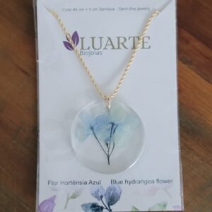Colar Flor Hortênsia Azul de Gramado – Semijoia Banhada a Ouro