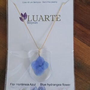 Colar  Pétala Flor Hortênsia Azul de Gramado – Semijoia Banhada a Ouro
