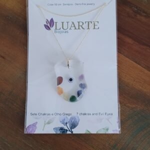 Colar Sete Chakras e Olho Grego – Semijoia Banhada a Ouro
