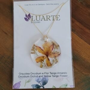 Colar Orquídea Oncidium e Tango Amarelo – Semijoia Banhada a Ouro