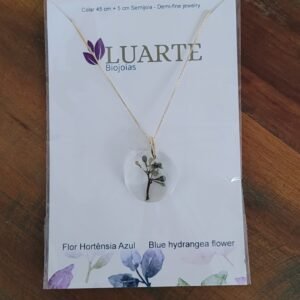 Colar Flor Hortênsia Azul de Gramado – Semijoia Banhada a Ouro