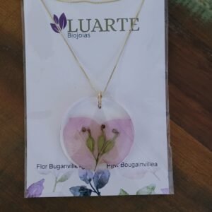 Colar Flor Buganville Rosa Natural – Semijoia Banhada a Ouro