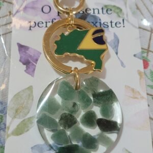 Chaveiro Quartzo Verde e Bandeira do Brasil CHA025