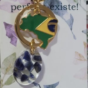 Chaveiro Pedra Sodalita Natural e Bandeira do Brasil CHA036